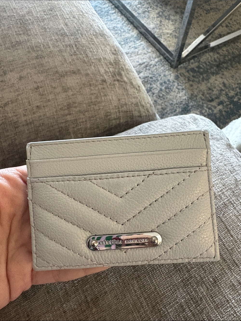 Rebecca Minkoff Light Gray Quilted Card Case
